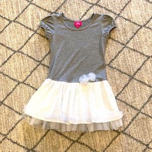 Pinky Grey & White Dress with Layered Skirt, Small